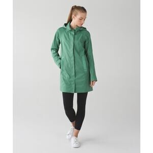 Lululemon Rain On Jacket Vintage Green Hooded Water Resistant Coat Size 4